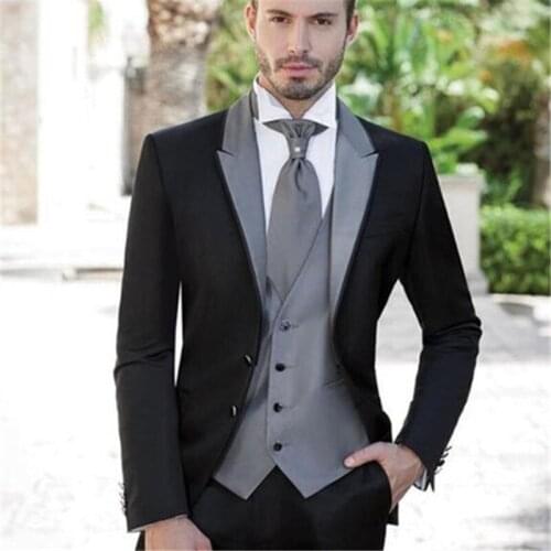 Mens Suits (Jacket+Pants+vest) Grey Silver Wedding for Groom Tuxedos Three Pieces Groomsmen Suits Regular Big Sizes