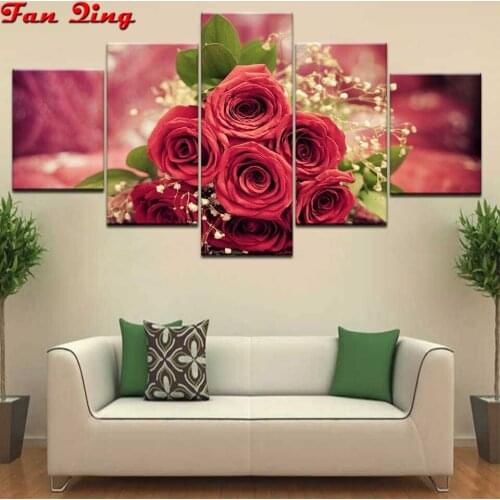 5 pieces diamond painting Red rose full rhinestone cross stitch mosaic diamond embroidery home decor Handmade gift