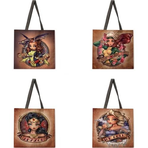 Naughty Princess Printed Tote Bag Shoulder Bag Linen Casual Tote Bag Foldable Shopping Bag Reusable Beach Bag