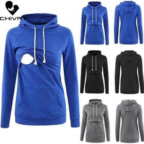 New 2020 Autumn Winter Maternity Sweatshirt Pregnant Women Solid Hooded Hoodies Nursing Breastfeeding Tops Maternity Sweatshirt