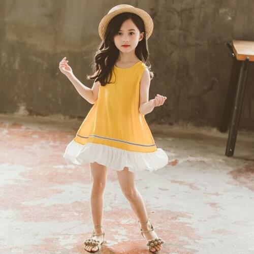 So beautiful good quality 2019 new summer Girls Kids Solid color fashion sleeveless princess dress