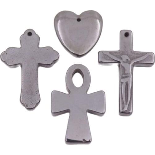 Natural Black Hematite Heart Cross Lucky Health Pendant Choose Charms