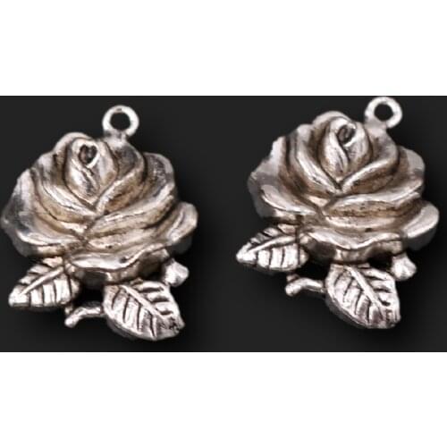 4pcs Silver Plated 3D Rose Pendants Retro Necklace Bracelet Metal Accessories DIY Charms Jewelry Crafts Making 23*28mm A1523