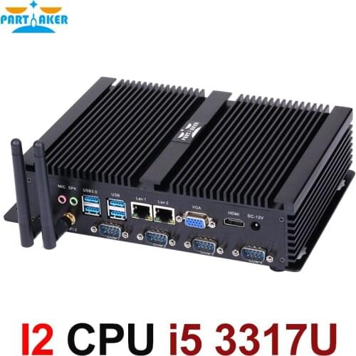 Partaker Intel Core i5 3317u Industrial PC Fanless Mini PC Windows 10 HDMI VGA 4 RS232 Dual NIC 2 LAN 8 USB WiFi Rugged Computer