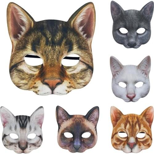 Realistic Animal Shaped Half-Face Cat Mask Halloween Party Cosplay Costume Masquerade Carnival Props Woman Role Playing Mask