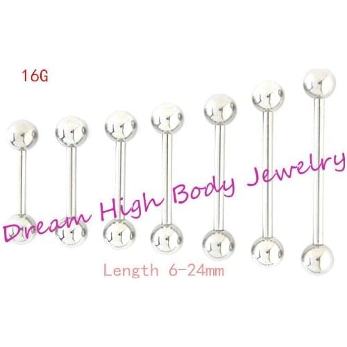 New arrive Tongue Bar Straight Barbell Ring Piercing Eyebrow Tregus 1.2mm 6mm 8 10 12 14 16 24mm length Ear Stud for girl 16G