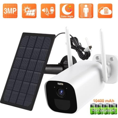 Techage 3.0MP Battery WiFi IP Camera 10400mAh Rechargeable Solar Panel Wireless Security Camera Outdoor Waterproof Color Night