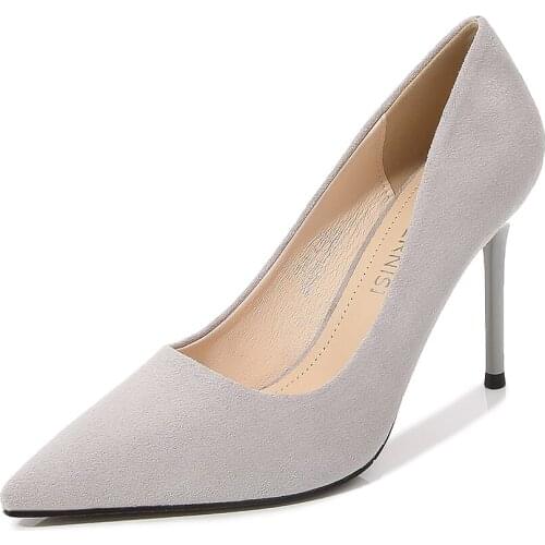 Pointed Toe Zapatos mujer Flock 9cm Thin Heels Woman shoes Ladies Wedding Stiletto Exegang Office Lady Pumps size 35-45 46