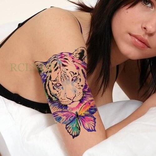 Waterproof Temporary Tattoo Sticker on body blue ink tiger with butterfl tatto stickers flash tatoo fake tattoos for women girl