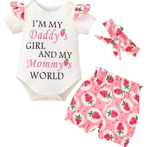 Wallarenear 0-18M Infant Baby Girl 3Pcs Clothing Set Letter I'm My Mommys World Printed Romper Top Shorts