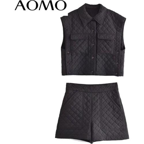 AOMO 2021 Womens Set Solid Padded Waistcoat Shorts Set Autumn Fashion Suit 2 Piece Set QN171A