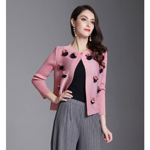 Miyake Wrinkle Womens Small Coats Summer New Type Coat Sunflower Clothing Thin Pink