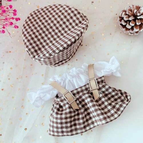 1 set plaid overalls dress beret clothes 20cm doll clothes Outfit our generation cool stuff Korea Kpop EXO idol Doll accessories