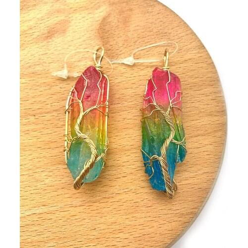 1pc Natural Semi-precious Stone Crystal Pendants Colorful Crystal Irregular Shape DIY for Making Necklace 18x51-18x61mm Size