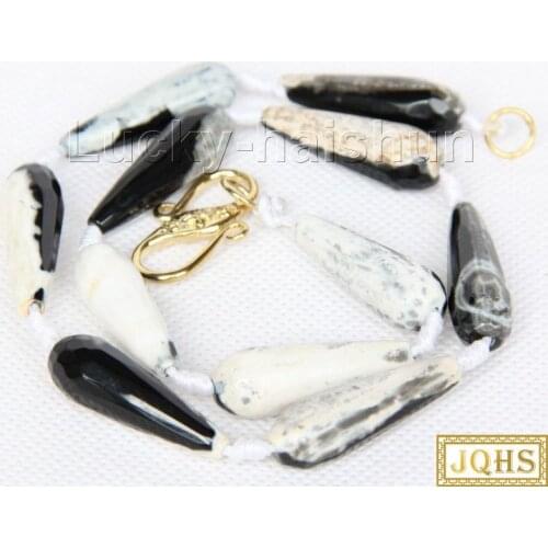 17" 10*30mm faceted drip white black agates beads Strand knotted necklace j9746
