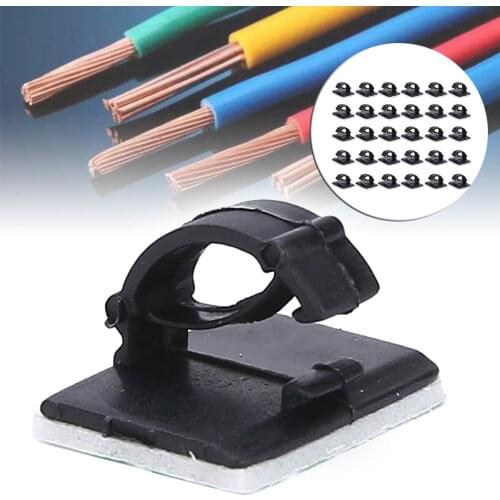30pcs Network Office Cable Clips Self-adhesive Car Wire Clip Fixer Holder Cable Holder Rectangle Plastic Mount Clamp