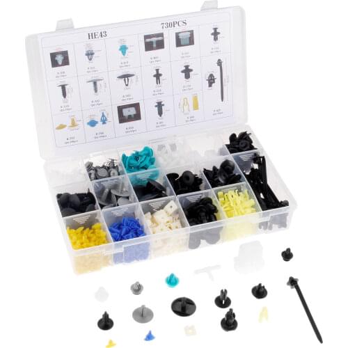 730Pcs Mixed Auto Fastener Clip Car Universal Fender Bumper Fixed Clamp Push Type Retainers Trim Panel Clip Automobile 17 Kinds