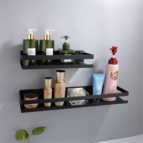 Black Stainless steel square Bathroom Shelf 30/40/50 cm Kitchen Wall Shelves Shower Basket Storage Bathroom Accessories
