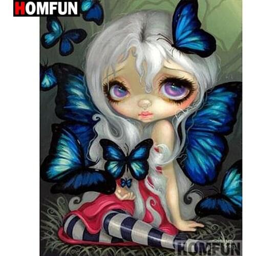 HOMFUN Full Square/Round Drill 5D DIY Diamond Painting "Butterfly girl" Embroidery Cross Stitch 3D Home Decor Gift A14667