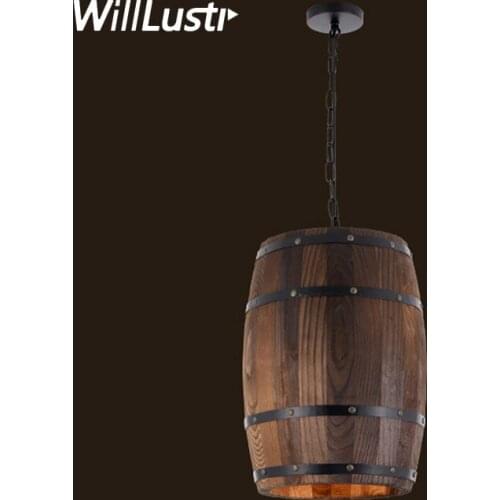 American Country Wooden Barile Pendant Lamp Industrial Bucket Suspension Light Hotel Bar Cafe Bistro Retro Wood Loft Lighting