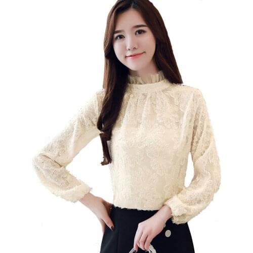 Spring fashion lady cute lace shirt 2019 new arrival long sleeve chiffon blouse for women