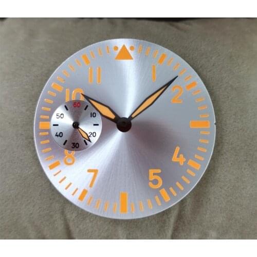 Watch parts 38.9mm silvery watch dial orange Watch hand orange number orange luminous Suitable for eta6497 movement BP14-21