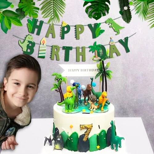 Kids First 1st Birthday Party Dinosaur Cake Toppers Dino Banner Flag Jungle Safari Birthday Party Supplies Dinosaur Cake Decors