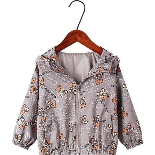 24M-5Y Childrens Long-sleeved Autumn Hooded Windproof Jacket Jacket Fashion Personality Printed Jacket Zipper Hooded Kid Coat