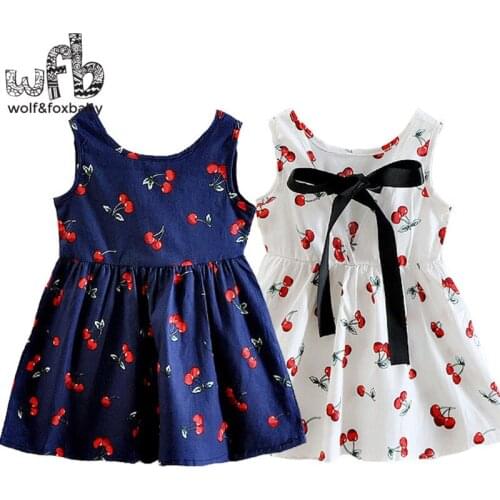 Retail 3-10 years dress printed sleeveless small cherry kids children summer