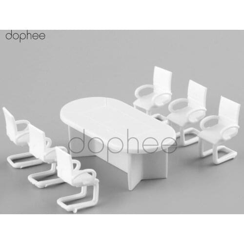 Dophee 1sets White Plastic Dining Table Chair Model 1:50 For Barbie Dollhouse Furniture Decoration