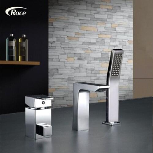 Export of Full Copper hot and cold split type cylinder side bathtub faucet three sets of bath side floor faucet