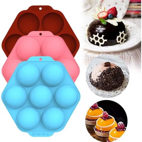 Hot Chocolate Bomb Baking Mold Hexagon 7 Grids Medium Semi Sphere Chocolate Silicone Molds DIY Cooking Fondants Cake Make Mold