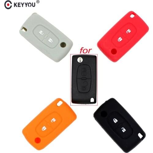 KEYYOU 2 Buttons Silicone Car Key Case For Peugeot 206 207 307 308 for Citroen C4 C5 C3 C2 C4L Xsara Picasso Protector Key Cover
