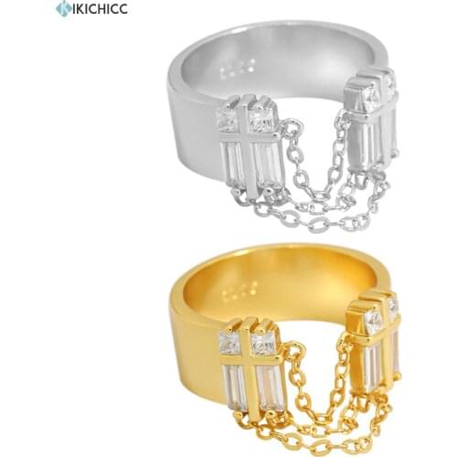 KIKICHICC 925 Sterling Silver 2021 Large Zircon Chain Resizable Rings Women Fashion Luxury Fashion Crystal CZ Party Round Jewels