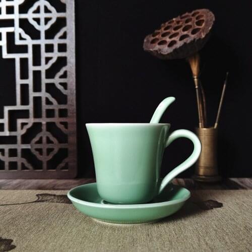Coffee Cup Mug 5oz Teacup and Saucer Set Porcelain Drinkware Microwave and Dishwasher Safe Ceramic Tableware Chinese Celadons