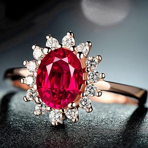 Classical Ruby gemstones zircon diamonds Rose gold color Rings for women red jade crystal royal jewelry bijoux bague gifts