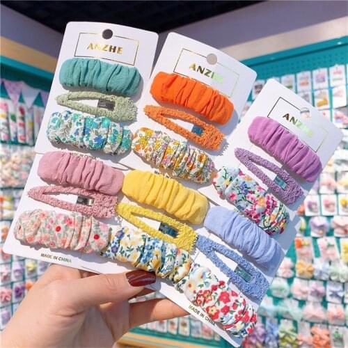 3PCS Korea Sweet Girl Beautiful Candy Color Flower Cloth Hairpin Headwear Fashion Cute Clip Hair Accessories Barrette Trabas