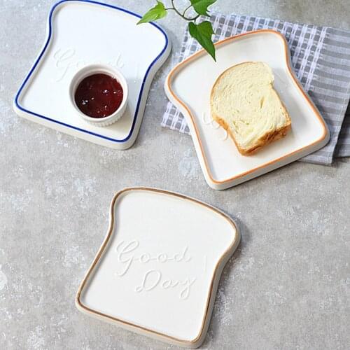 Creative Bread Shaped Ceramic Breakfast Plate Toast Shaped Bread Dishes Salad Fruit Snack Tray Household Ceramic Tableware