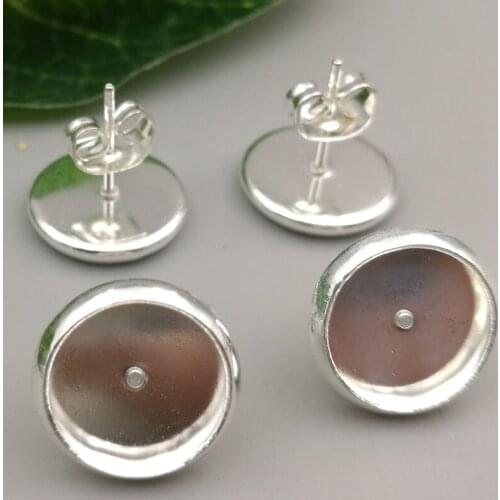 50 Pieces/lot 10MM Silver Color Brass Round Stud Earrings Base Settings DIY Jewelry Earring Accessory Findings