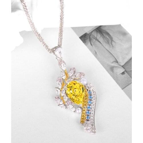 100% 925 Sterling Silver Yellow Diamond Zircon Pendant, pendant necklaces for women,Wedding Engagement Wholesale