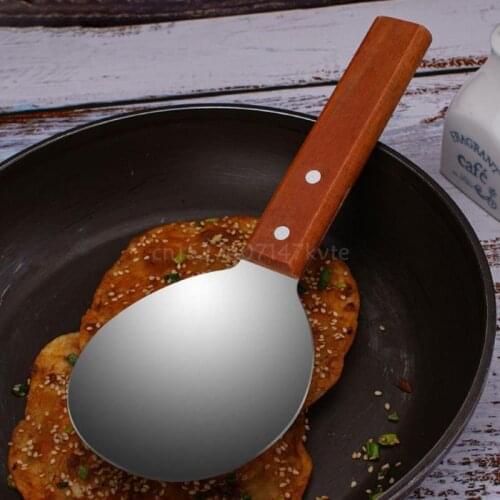 Kitchen Stainless Steel Rice Paddle Spoon with Wooden Handle Cooking Rice Scooper Round Scoop Cooking Utensil Kitchen Tool