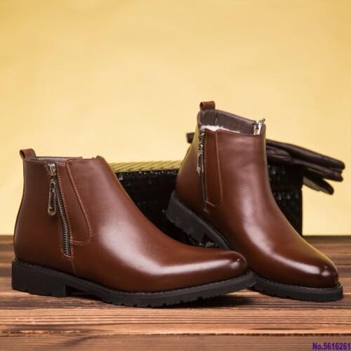 Winter Boots for Men Chelsea Boots Pointed Toe Zip Business Male Sewing Solid Vintage Short Boots Warm Plush Casual Shoe