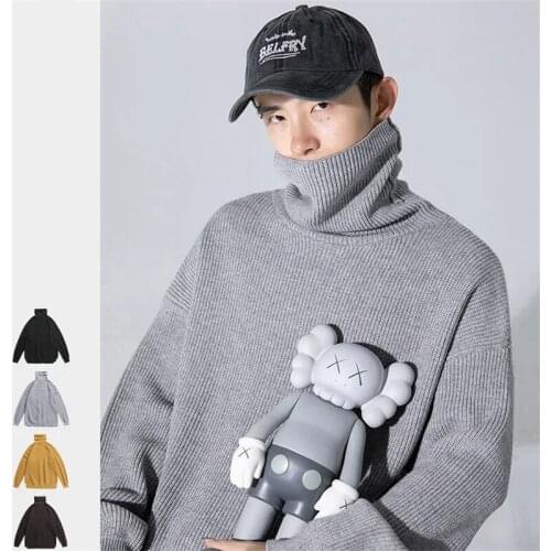 HAWAIFISH Mens Sweaters Fall Winter 2021 New Turtleneck Sweaters Mens Loose Simple Pullovers All-match Sweaters