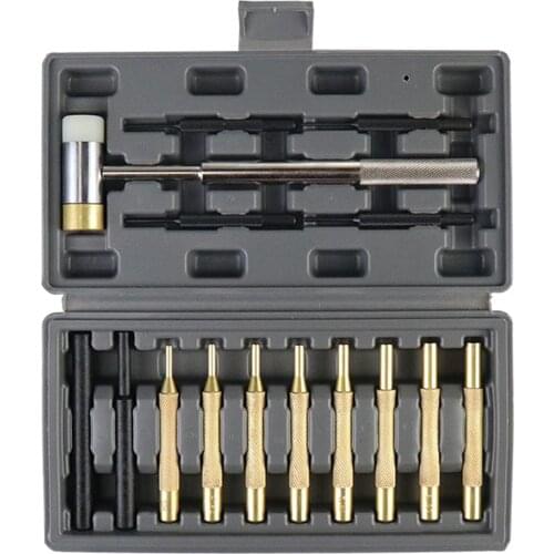 15pcs Pin Punch Set 8 Brass 4 Steel 2 Plastic 1 Hammer Gunsmith Pin Punch