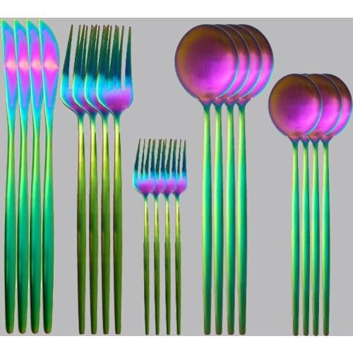 20Pcs Rainbow Mate Dinnerware Set stainless steel Western Flatware Forks Knifes Spoons For Home Party Kitchen Tableware Cutlery