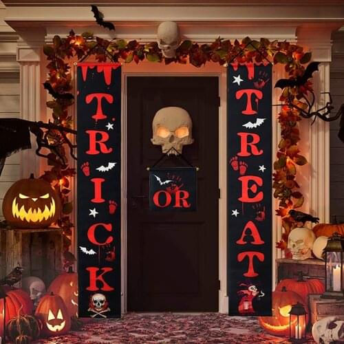 Halloween Door Couplet Trick Or Treat Witch Home Porch Sign Banner For Outdoor Halloween Party Supplies Bar Door Hanging Garland