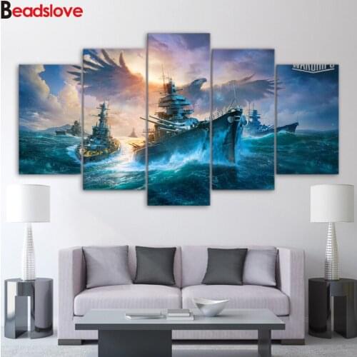 Eagle Warships wall stickers Full square & round diamond painting 5 Piece 5d diy diamond embroidery sea painting cross stitch se