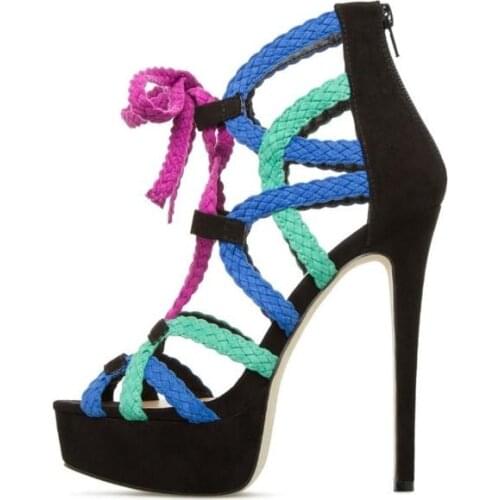 2019 Newest Weave Braid Gladiator Sandals Women Cut-out Lace-up High Platform Ladies Shoes With Heel Hollow Ladies Sandals