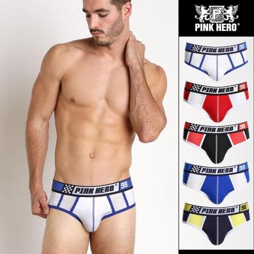 PINK HEROES Men briefs Underwear Breathable sexy Silk Mesh Pants Male Spelling Color Cotton Underwear Comfortable Brand