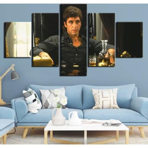 5 Pcs HD Prints Art Posters Artwork Canvas Painting Modern Wall Art Scarface Pictures for Living Room Home Decoration Painted
